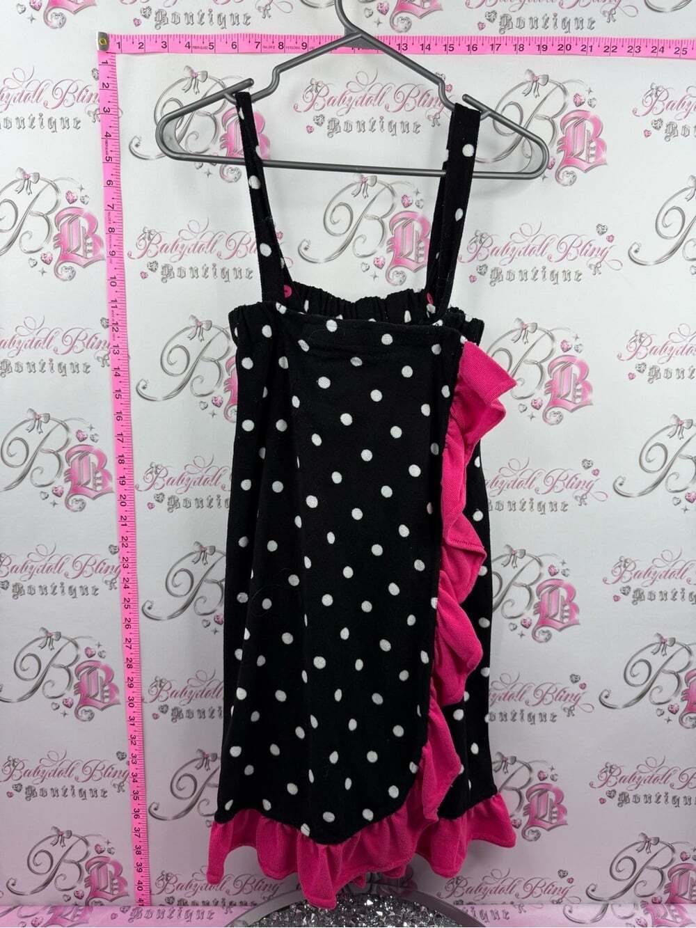 Jessica Simpson towel dress rare Black Polka Dot Bottoms Hot Pink Ruffle frills